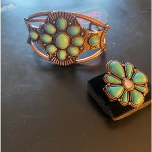 Copper Bracelet w/Turquoise Cuff style and matching ring